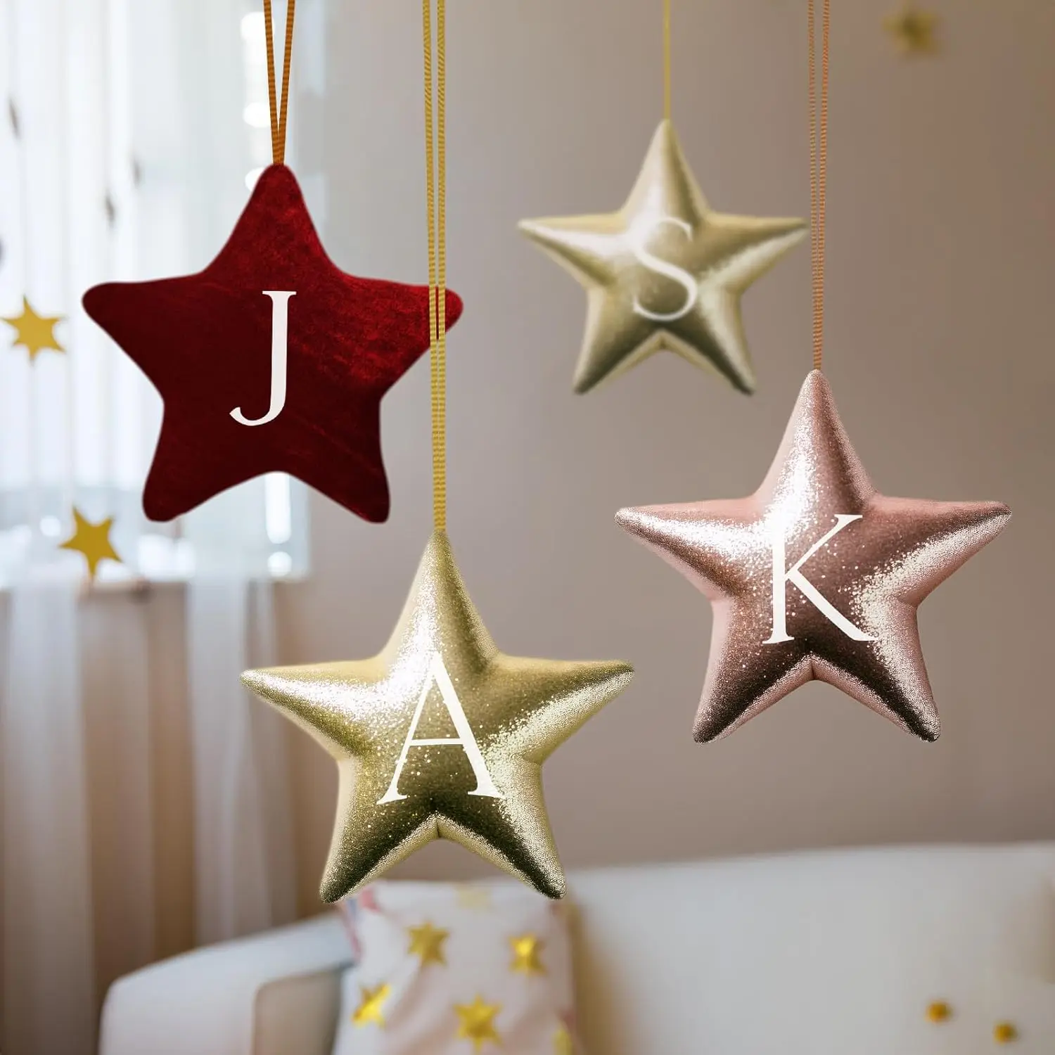 Zima Blue Christmas New Year Decoration Ornaments - Velvet Letter Sign Initial Christmas Tree Wedding Party Home Hanging Decor Plush (Letter A, Red)