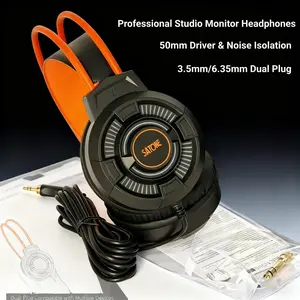 Professional Monitoring Headphones Closed Back Design Lightweight Comfortable High Quality Headphones High Fidelity Sound HD Stereo Earphones Dual Plug Wired Headphones for All Devices Electronic Headset