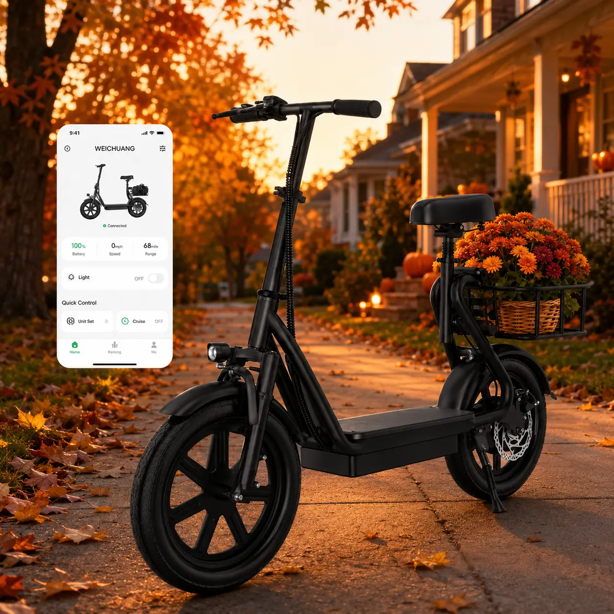 Electric Scooter for Adults with Seat,48V 10.4Ah Battery, Top Speed 22 mph, Driving Range 21-27 Miles, Pet-Friendly Design with Rear Basket.SummerWins,Father's Day Gife