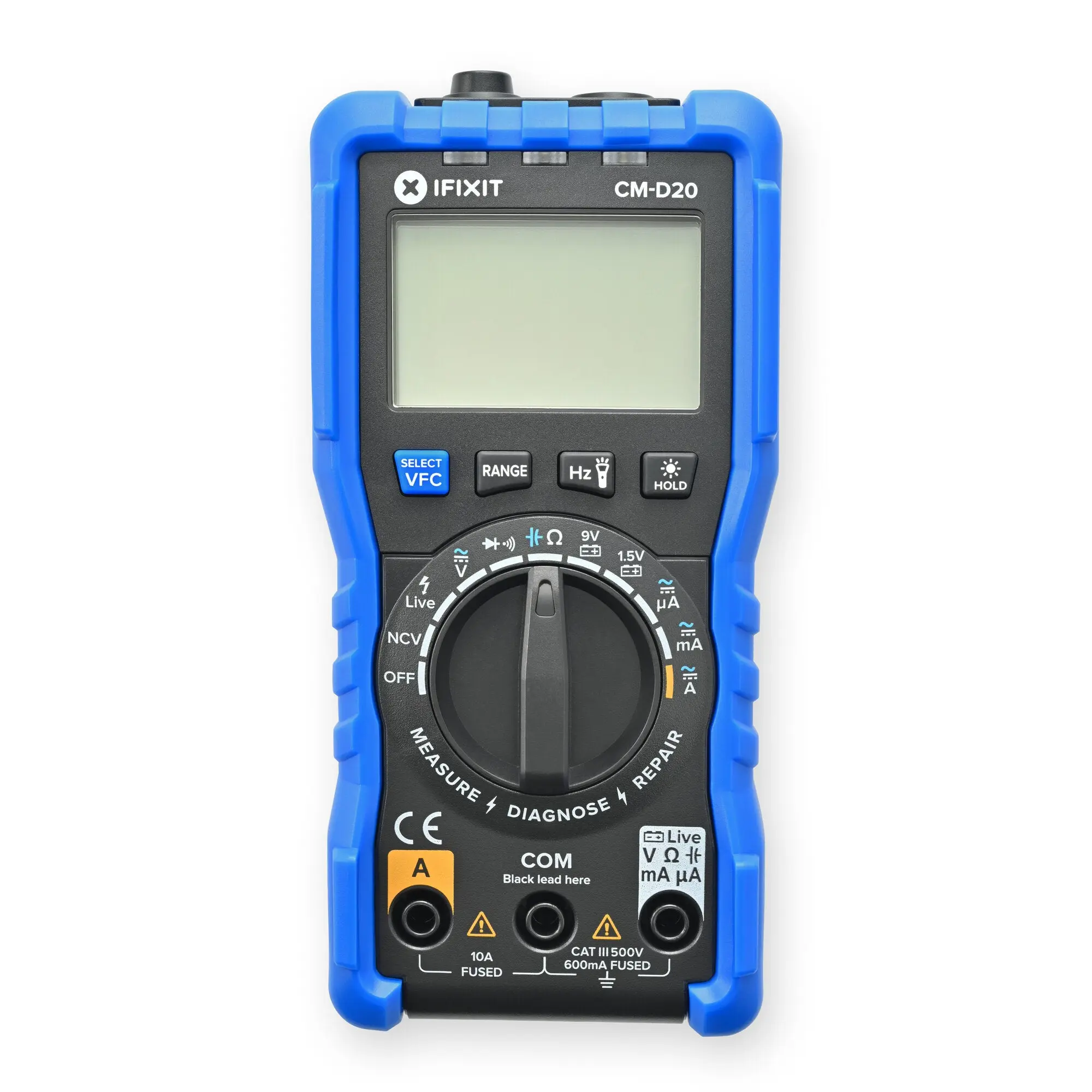 iFixit Digital Multimeter, 4-Digit Electrical Measuring Tool with Fuse Protection, Batteries, Backlit Screen, 0.001V-500V ±(1.0-1.2%) Voltage, 0.1µa to 10a ±(1.0-1.5%) AC Current, 0C-40C (32F-104F) Operating Temp, 195g Weight