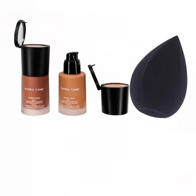 Raissa Yame Beauty Foundation & Concealer Set - Full Coverage Cosmetic Kit with Smooth Flawless Finish, Color Correction, Dark Circle Coverage, Large Sponge Applicator, Suitable for All Skin Types Including Sensitive & Mature Skin