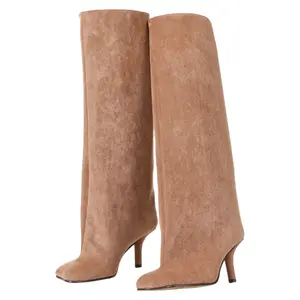 Women's Black Suede Knee High Boots Wide Calf Stiletto High Heel Long Riding Boots for Fashion Dress Spring Elegant Design Fall Winter Footwear