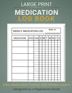 Medication Log Book: Daily Medication Tracker with Weekly Layout for Easy Home Monitoring | Large Print | 120+ Pages (RN-Designed Health Tracking Series)