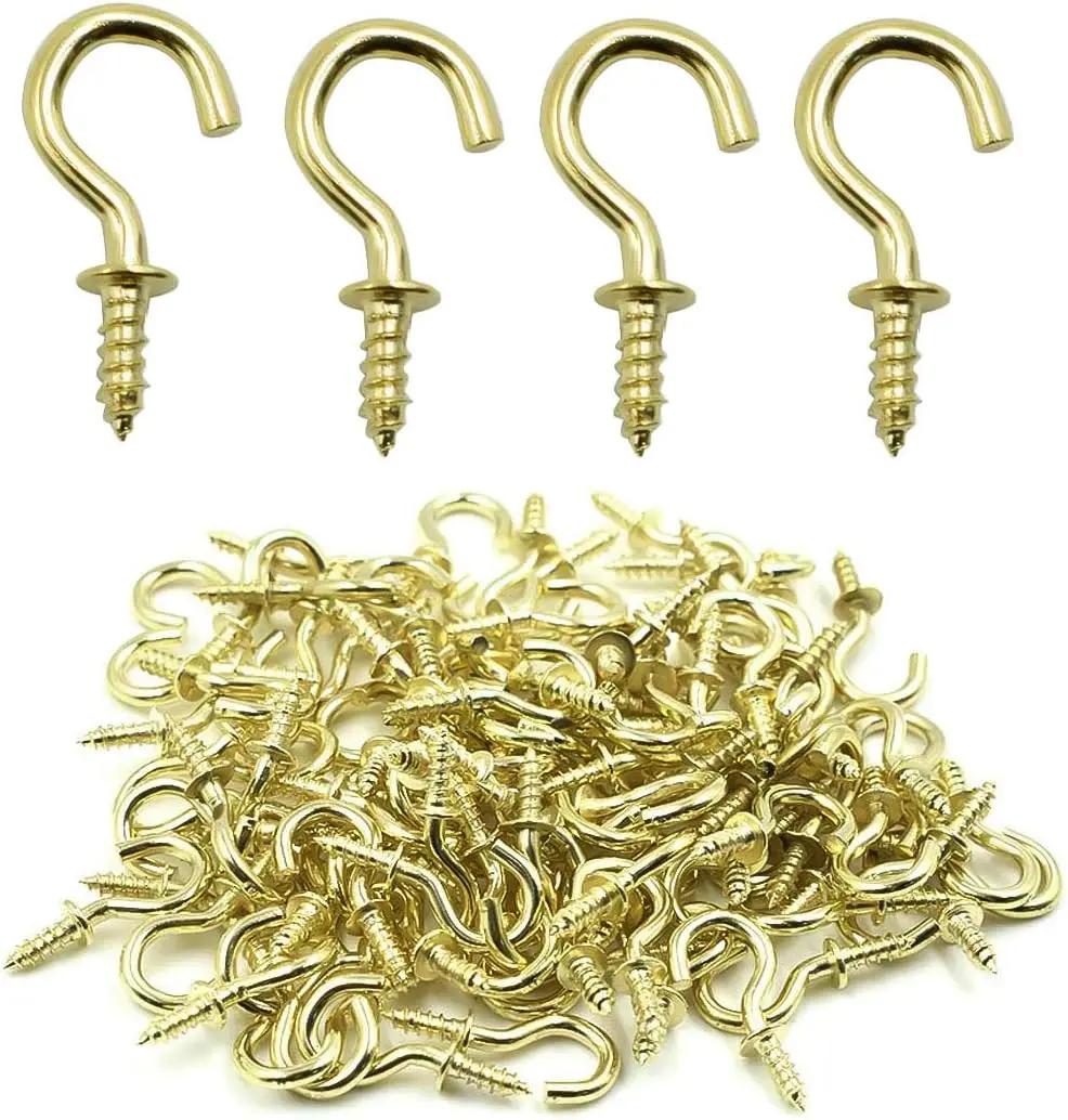 100 Pcs 1/2" Ceiling Cups Hooks Screw Hooks Ceiling Cup Hooks Self-Tapping Screws Hooks Gold 100 Pcs 1/2" Ceiling Cups Hooks Screw Hooks Ceiling Cup Hooks Self-Tapping Screws Hooks Gold