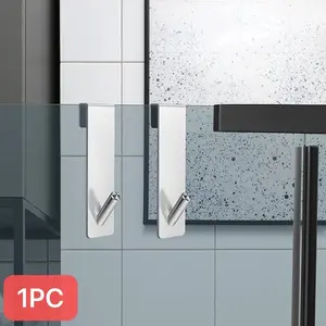 1pc, Over The Door Hook, Bathroom Frameless Glass Door Hook, Shower Door Hook, Towel Rack, Removable Stainless Steel Back Type Hanging Holder Hanger, Bathroom Accessory, Bathroom Organizing Accessories