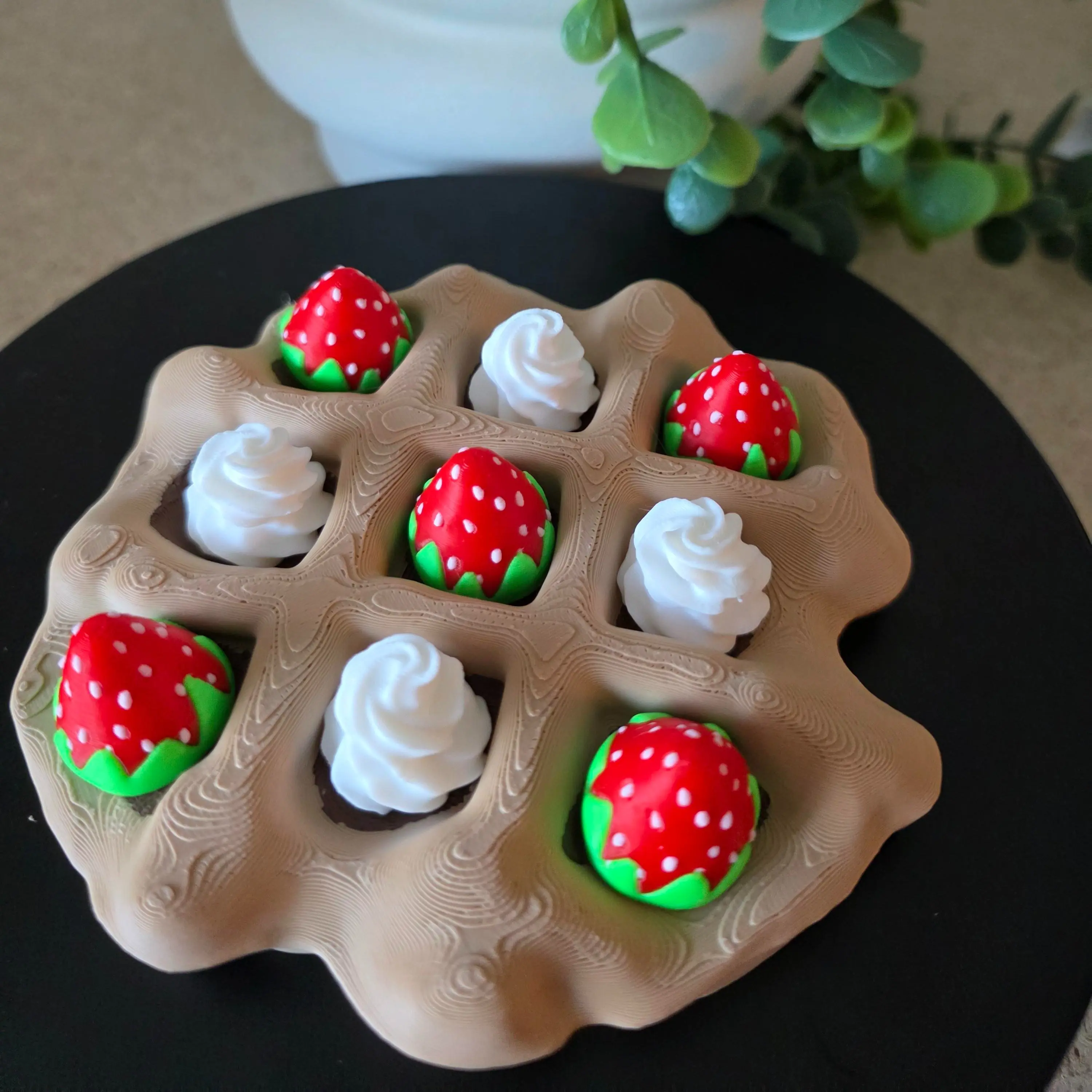 3D Printed Themed Tic-Tac-Toe Party Game - Strawberry Accent, Whipped Cream Detail, Visual Appeal for Fun Play, 3D Printing Supplies for Office & Party Use