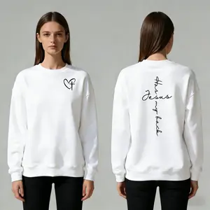 Viral Jesus Has My Back Christian Sweatshirt | Minimalist Cross Heart Graphic 100% Cotton Oversized Pullover | Faith Based Aesthetic Apparel For Women | Cozy Spring 2026 Easter Outfit | Trendy Religious Crewneck Streetwear | TikTok Shop Must Have Top