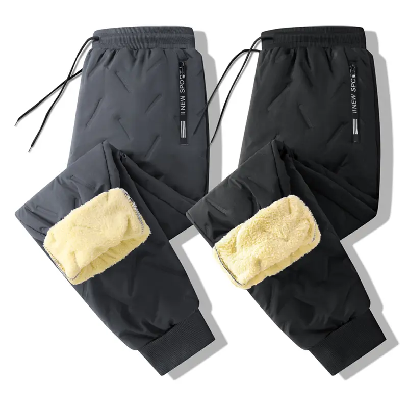 Men's casual pants; tapered men's cold-proof warm pants; regular version; casual and comfortable; waterproof elastic; winter thickened lamb plush pants; sportswear. Menswear Black Thermal