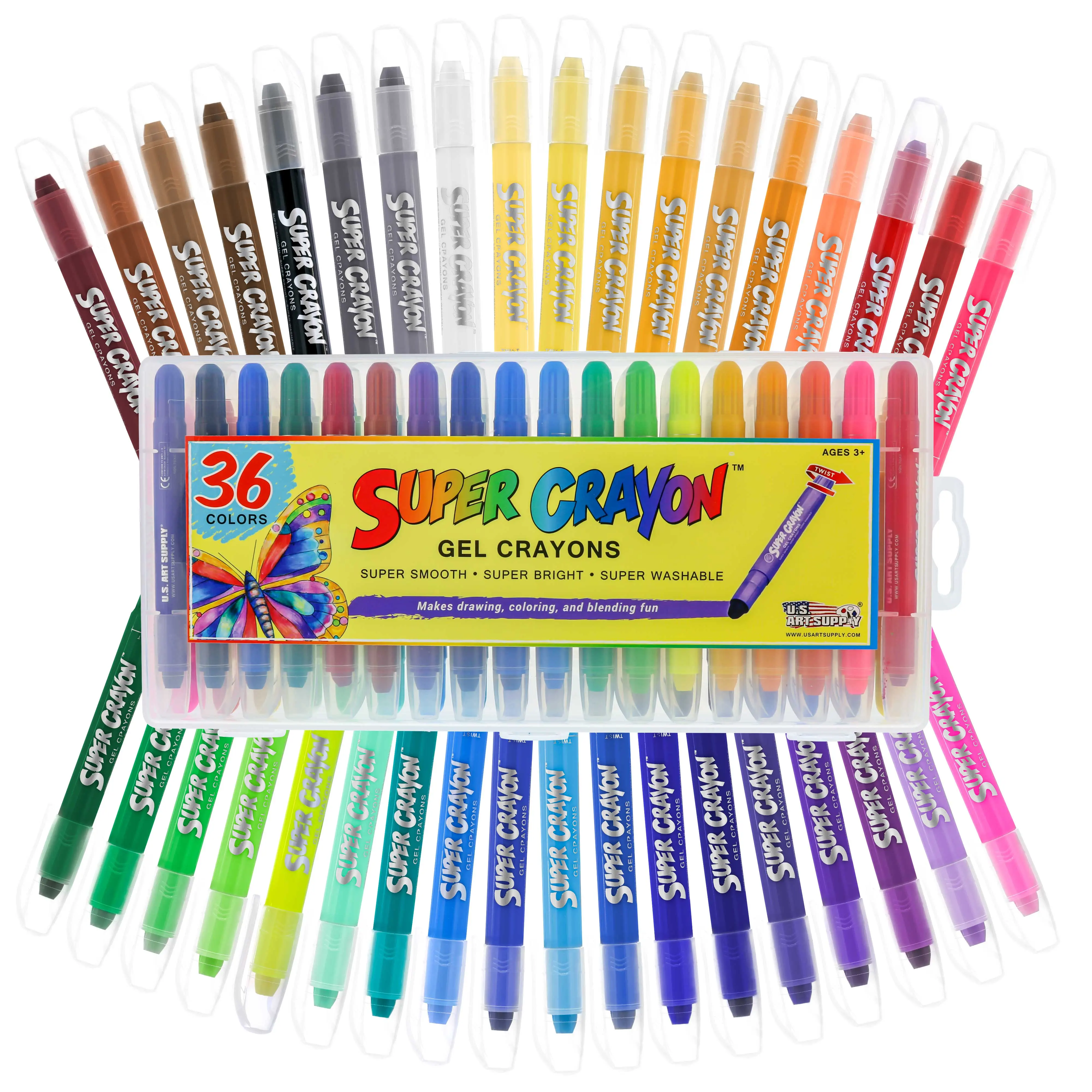 Jumbo Twistable Crayons for Toddlers Kids - Silky, Washable Gel Set of 36 Colors - Non Toxic Twist Up Easy Glide - Bright, Bendable, Blendable,  Adult Coloring Books, Art Crafts