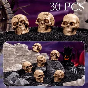 30pcs 0.82in Skull Decoration, Miniature Skull Statues, Realistic Skull Design, Spooky, Halloween Theme Resin Skull Decoration, Garden Accessories Flower Pot Decoration, Suitable for Decorating Holiday Dining Tables, Party Tables Vase Fillers