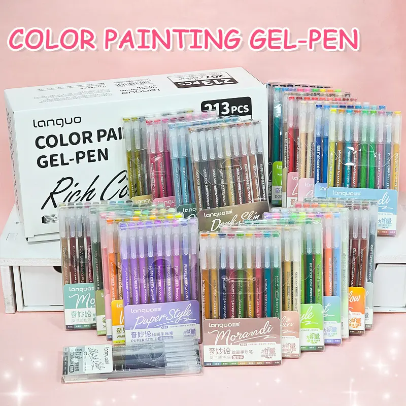 Professional Art Creation High-Energy Equipment! Languo213 207 Colors Neutral Pens, Gel Paint Pens, Christmas Drawing 0.6mm Fine Tip, Special Color Series