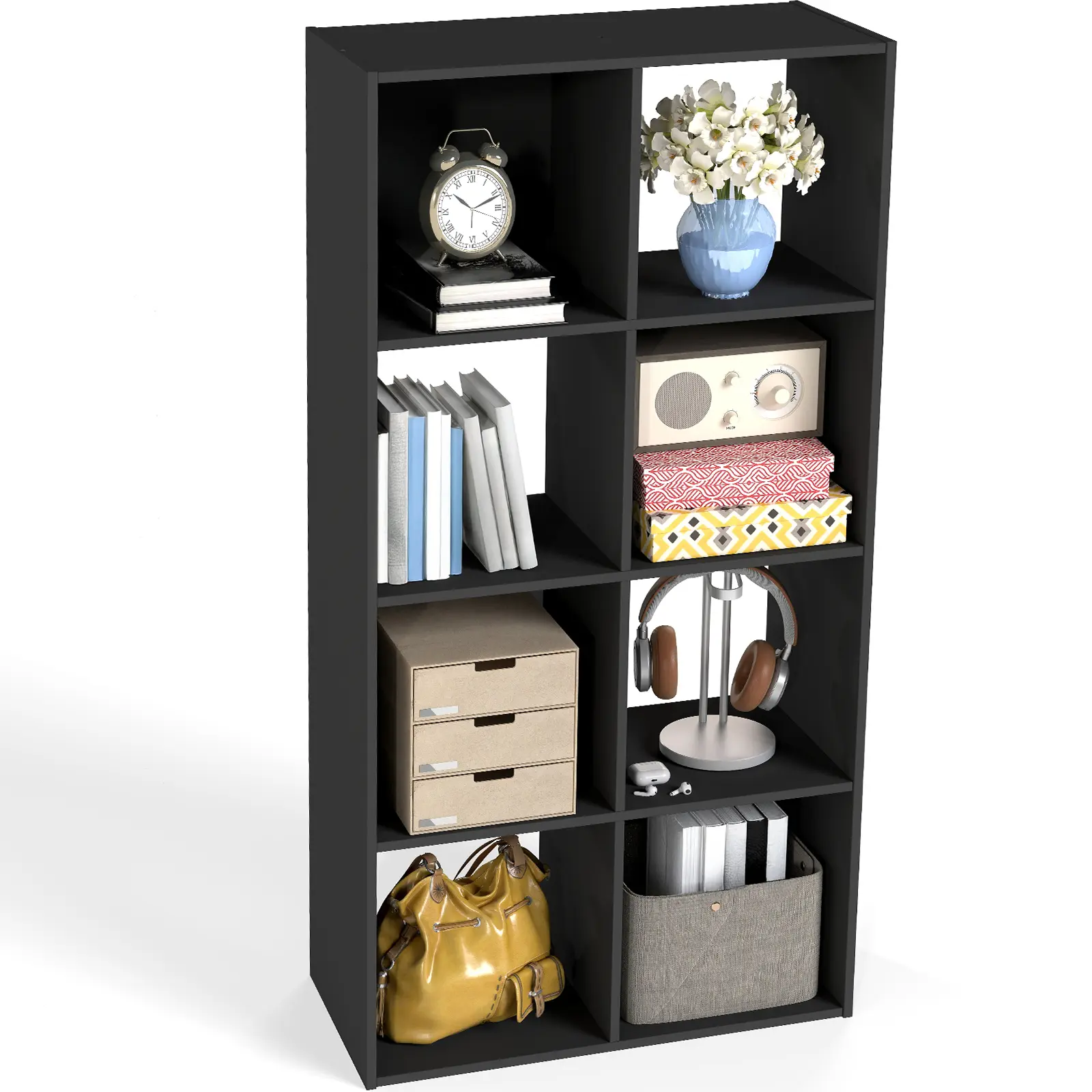 8 Cube Storage Organizer, 3 Tier Stackable MDF Wood Bookshelf, Open Display Storage Cabinet for Living Room Bedroom Home Office