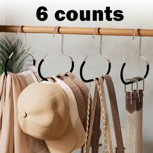 6 Counts Stainless Steel Hat Organizer - Closet Hangers for Baseball Caps, Scarves & Hats