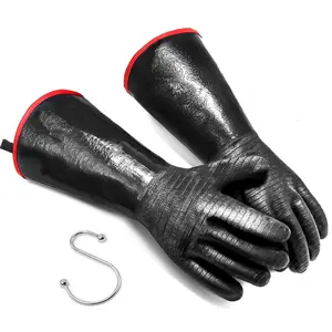 14” BBQ Gloves with S-Hook – 1472°F Extreme Heat Resistant, Waterproof & Oil Proof, Non-Slip Grip for Grilling, Turkey Fryer, Smoker, Oven – Heavy Duty Kitchen/Smoker Mitts tiktokshopspringglowup