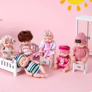 6Pcs Cute Sleeping Dolls in Mixed Colors Fashion Outfits Enchanted Princess Doll Gift Set- Ideal for Birthday, Halloween, Christmas & Easter, Includes Pink Knitted Outfit & Accessories, Celebration Plastic Fashion Dolls Accessories for Boys & Girls