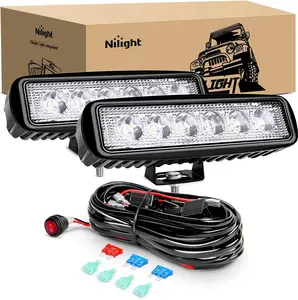 Nilight 2Pcs 18w Spot LED Work Lights LED Pods Fog Lights Off Road Led Lights Driving Lights with16AWG Off Road Wiring Harness Kit-2 Leads Lightbar