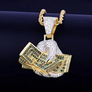 [ICE HUE] 18K Gold Vacuum Plated Copper Pendant with 5A+ Sri Lanka Zircon, US Dollar-Holding Design, Gold Chain Necklace, Hip-Hop Inspired, Daily Wear Suitable Luxury Costume Jewelry for Women