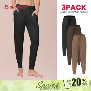 SHOWITTY Women's High Waisted 3 Pack Joggers – Lightweight Sweatpants with Pockets Comfy Yoga Pants for Workout, Casual Wear and Lounge