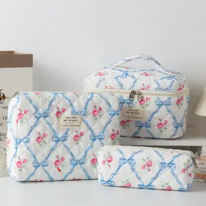 Floral Pattern Makeup Bag Set, 3 Counts/set Large Capacity Travel Cosmetic Bag, Zipper Makeup Organizer Pouch, Versatile Storage Bag