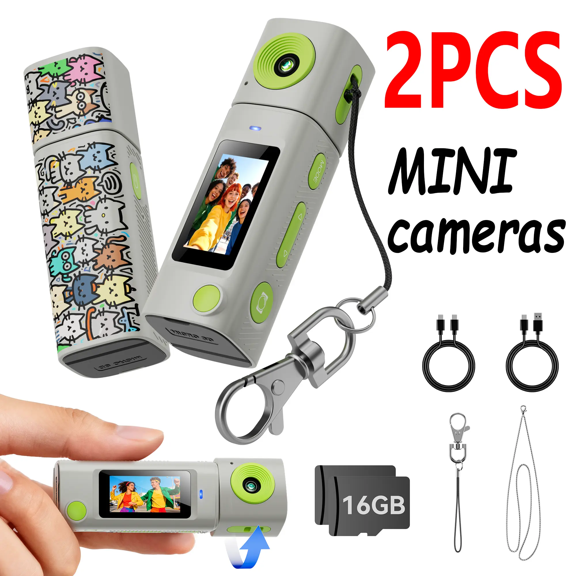 【Free 16GB Memory Card】Vlogging Camera Mini HD Digital Keychain Camera – Lipstick-Sized Camcorder for Pictures & Videos, 270° Rotating Lens, 21 Filters, Retro Y2K Style vlog