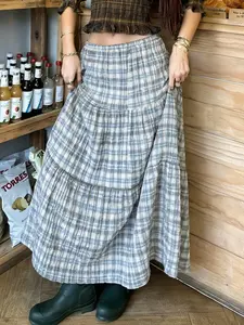 Women's Striped Y2K Style Midi Skirt Bottom, Slim-Fitting Elastic Waist Design, Perfect for Spring & Summer, Casual Daily Wear, Casual Skirts