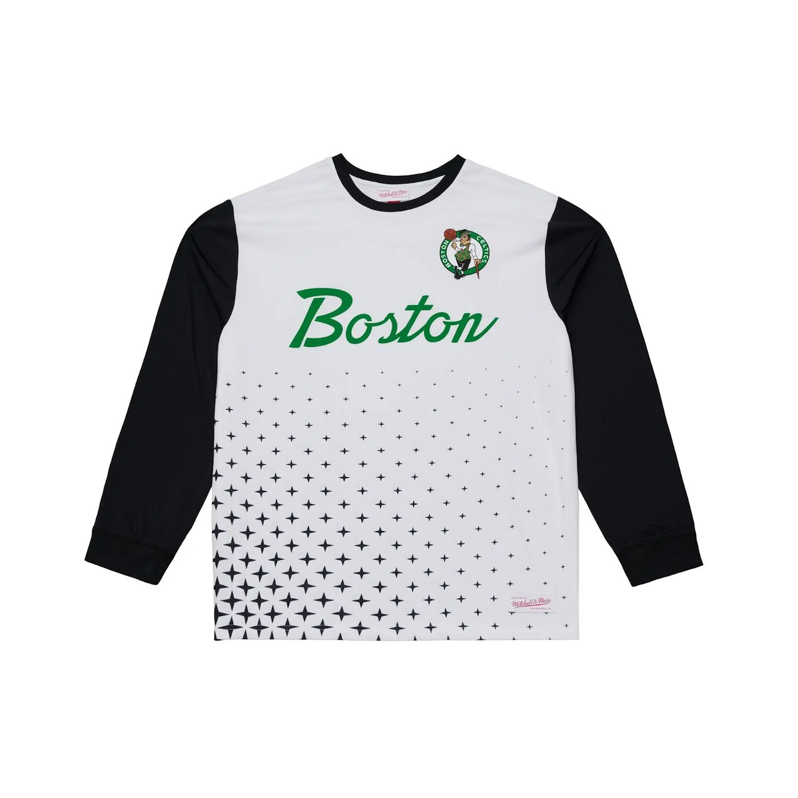 Boston Celtics White Long Sleeve Polo Jersey NBA Throwback Shirt Vintage Fan Gear Mitchell & Ness