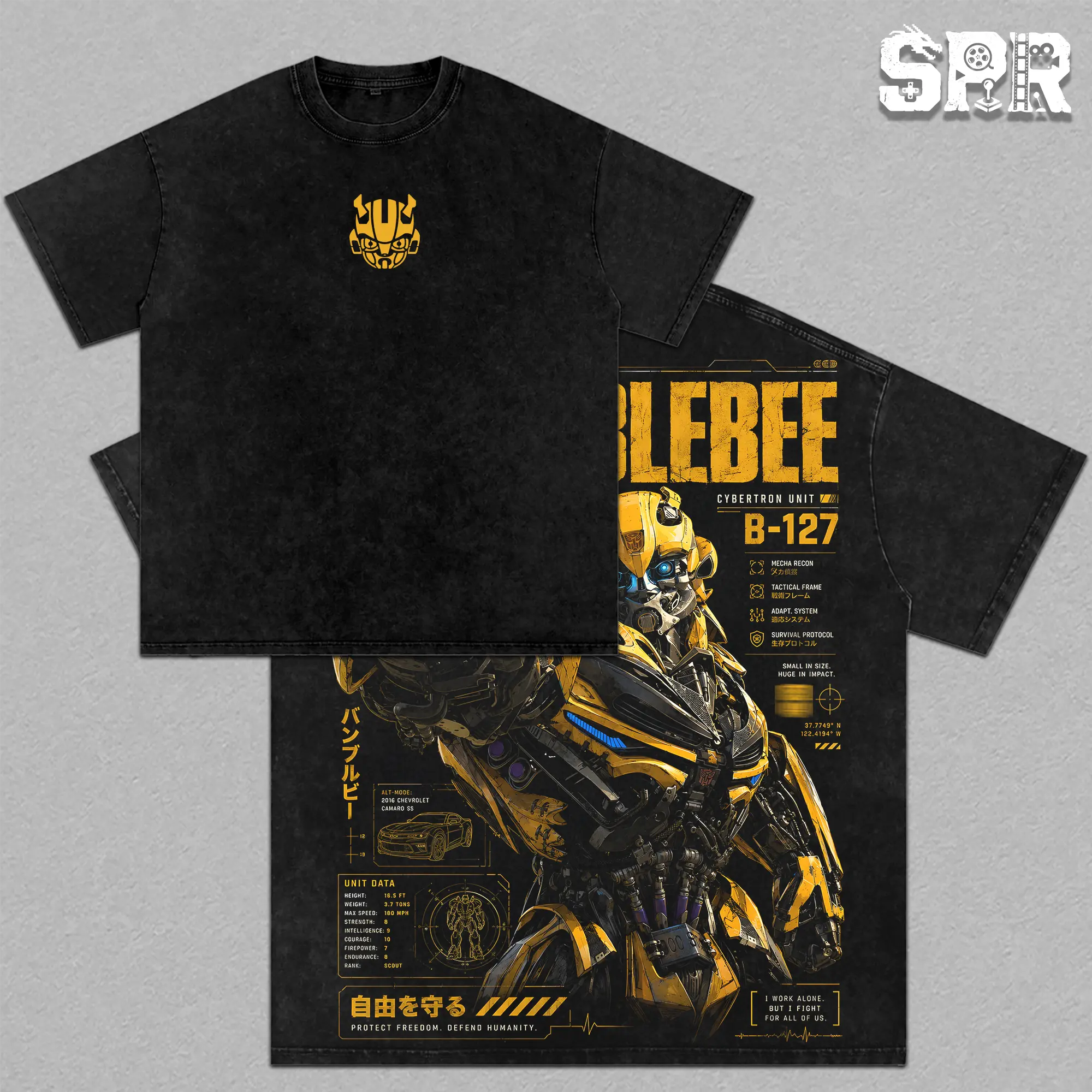Bumble Bee Graphic Vintage Washed Shirt, Robot Oversized Tee, Heavy Cotton Streetwear T-Shirt, Retro Action Sci-Fi Movie Apparel, Unisex Boxy Fit, Collector Merch, Fan Favorite Gift