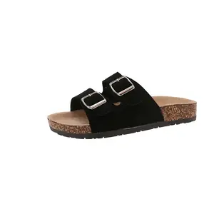 2026 foreign trade cross-border slippers women's large size slippers casual beach double buckle cork slippers factory spot