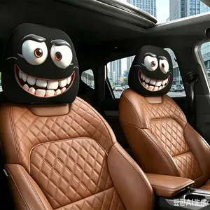 2pcs Set of Funny Big-Eyed Grinning Cartoon Print Car Seat Headrest Covers, Universal Fit for Long Road Trips & Daily Commutes – Perfect for Halloween/Christmas Holiday Decor, Car Interior Decoration, Car Decorations