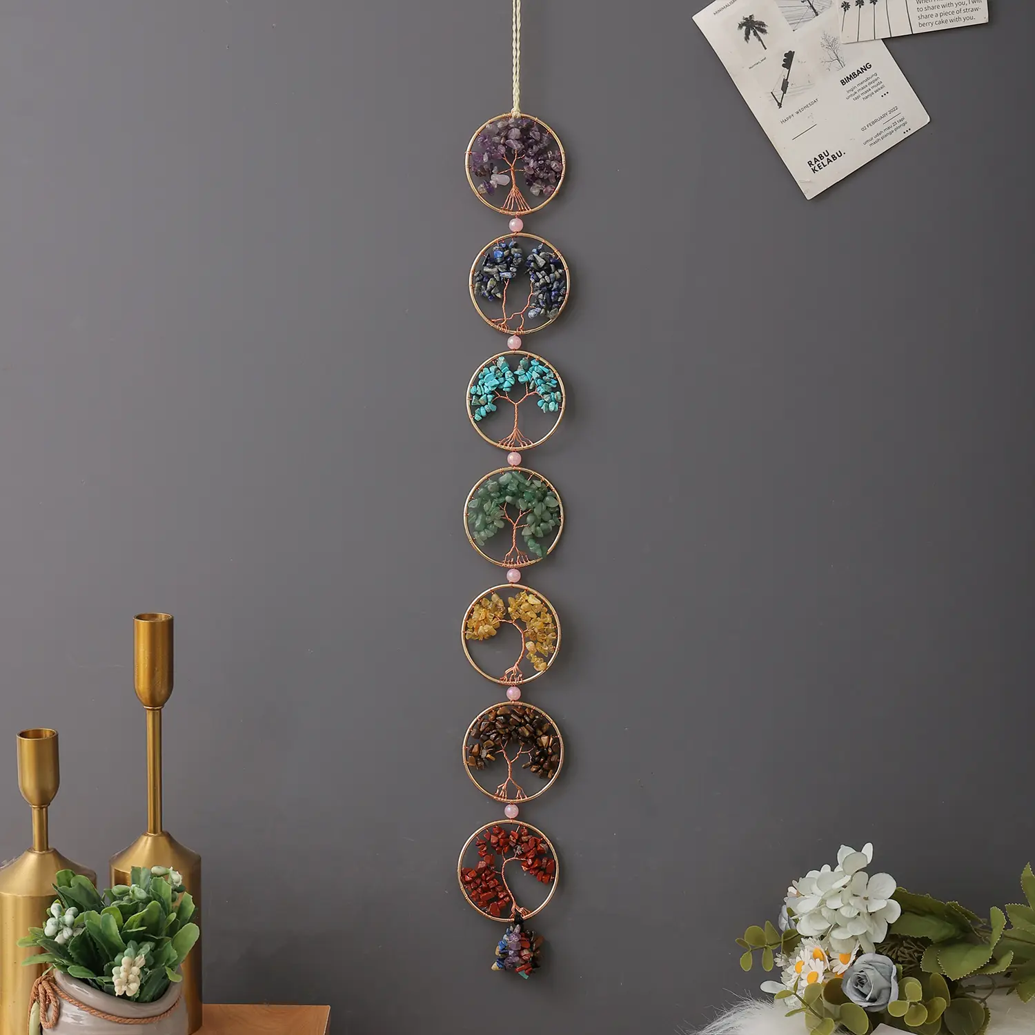 Tree of Life 7 Chakra Crystal Wall Hanging, Ideal Meditation and Home Decor, Perfect Christmas Gift for Female Enthusiasts, Home Decorative Ornament, Hanging Room Decor, Decorative Hanging Piece