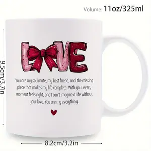 Romantic Heart Mug with Bow and Heart Pattern 11oz Love Cup Perfect for Couples and Special Occasions