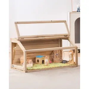 VEVOR Wooden Hamster Cage Habitat 32 in Clear Mice Rodents Small Animals Cage