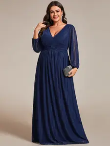 Ever-Pretty 【Plus size】curvy dress,Fall dress,Glittery Empire Waist A-Line Dress with Long Lantern Sleeves – Simple Formal Evening & Holiday Party Dress 01961  Womenswear,Evening dress