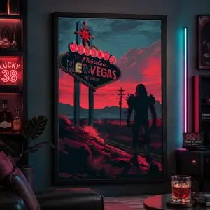 Welcome to New Vegas Poster, Fallout Video Game Art, Wasteland Art, Neon Sign Video Game Poster Decor Photo,Canvas Poster Wall Decor, Room Decorations, Funky Home Decor,anime wall art,bedroom canvas poster