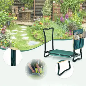 Garden Kneeler and Seat with Tool Pouch and EVA Foam Kneeling Pad, 10.6" Wider Heavy Duty Thick Gardening Bench for Kneeling and Seat - Multifunctional Foldable Kneeler Bench, Gardening Gifts for Women, Seniors Grandparents, Green