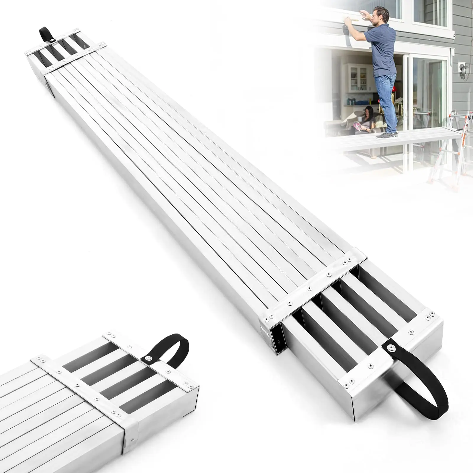 【GARVEE】8-13ft Telescoping Aluminum Work Plank with 440lbs Capacity, Extension Boards, Skid-Proof Platform, and Scaffold Ladder Accessory for Safe and Versatile Use