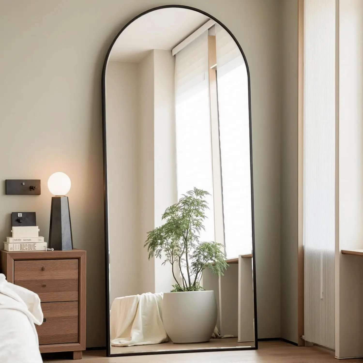 71"x26" Arched Full Length Mirror with Stand Aluminum Frame Floor Mirror for Bedroom,Black