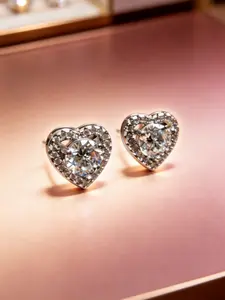 10mm Heart Halo Stud Earrings for Women - Unisex, 6.5mm Cubic Zirconia, Silver-Plated Hypoallergenic Costume Jewelry, Earring For Women