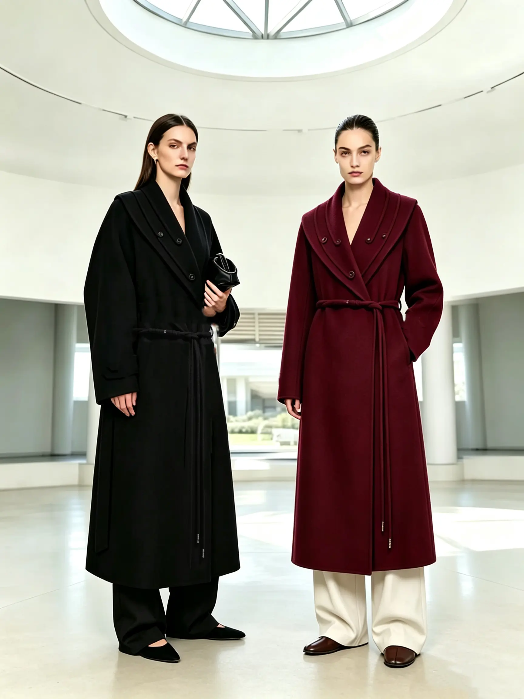 Elegant Ladies Wrap Wool Overcoat, Large Layered Lapel with Decor Buttons, Adjustable Braided Belt Waist Mid‑Calf Winter Coat for Daily & Party Occasions Womenswear