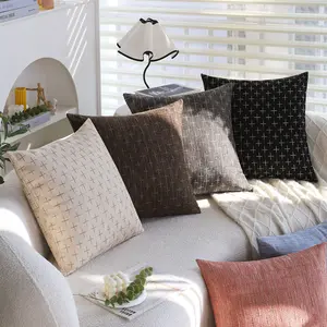 CANIRICA Pack of 2 Industrial Jacquard Throw Pillow Covers, 18x18 in Faux Linen Cross Pattern Cases, Wrinkle Resistant Durable Lightweight & Easy to Swap for Daily Use Couch Living Room Bedroom (Invisible Zipper, Simple Design)