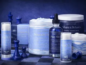 Aminnah Men's Body Care - Shaving Cream Sugar Scrub Soap Bar Body Butter Stick & Lip Balm for Smooth Skin