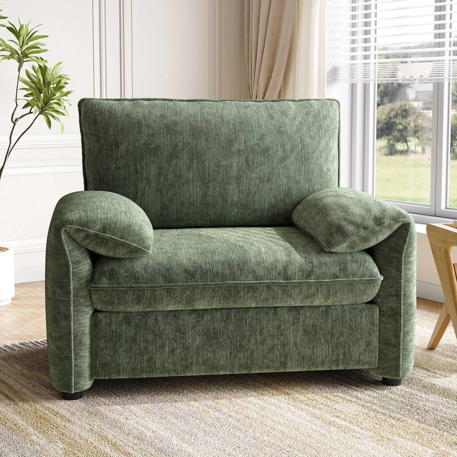 【SummerFinds】ONBRILL Oversized Accent Chair, 41 Inch Chenille Fabric Armchair, Comfy Single Sofa Chair with Padded Arms, Pocket Spring Cushion, Modern Reading Chair,  Living Room Furniture, Bedroom Furniture SummerFinds
