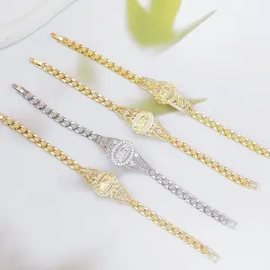 Gold-Plated Copper Virgin Mary Bracelet with Hollow Flower – Geometric Watch Chain
