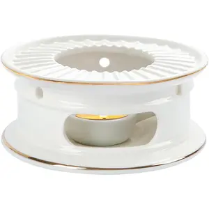 Teapot Warmer, Ceramic Tea Warmer with Tealight Holder, Teapot Heater for Heating Coffee, Milk, Tea Light Heater, Candle Warmer (White)
