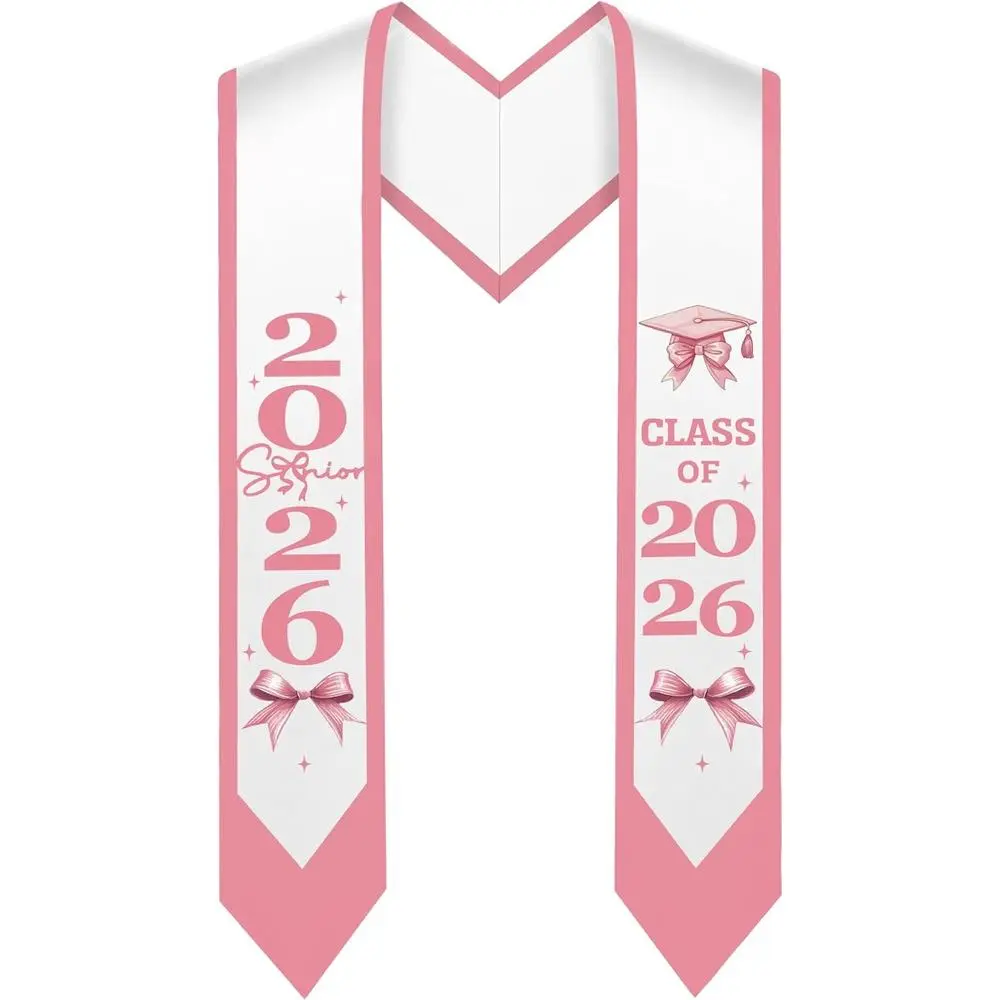 EastJia Made in USA Graduation Sash - Lightweight,WHIMCHOIT, Stylish Embroidered Fluffy Soft Scarf with Pink Bow, All-Over Print, Multi-Size for Bachelor Gowns, Unisex Festive Party Accessory Gift Tassel Decor
