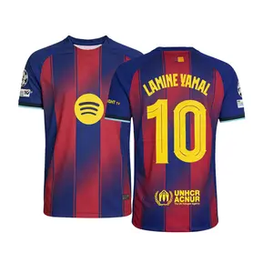 2025 2026 Home Red Blue Yamal 10 Short Sleeve Soccer Jersey