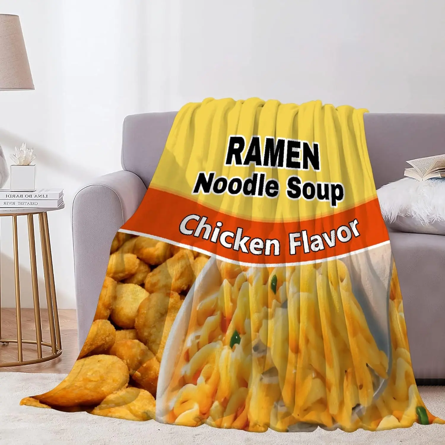 Funny Ramen Noodle Blanket - Plush Lightweight Fuzzy Food Throw for Ramen Lovers - Chicken Flavor for Sofa Bedroom Dorm Couch Office Outdoor Home