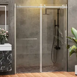 60"W x 76"H Shower Door - Frameless Single Sliding Style, Sturdy Clear Tempered Glass, Space-Efficient for Home Bathrooms