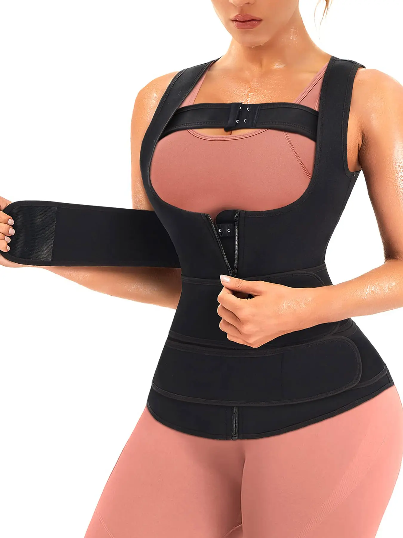 Women's High Elasticity Underbust Corset Waist Shaping Top - High Stretch Shapewear, 3-Layer Composite Shapewear with 2-Layer Abdominal Control, Zipper & Button Closure, Casual Everyday Womenswear for Comfortable Fit Shaper with Zipper, Black