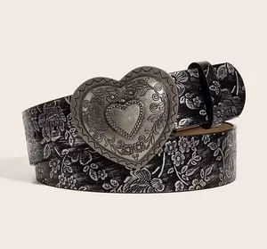 A love buckle pattern PU leather belt fashionable casual jeans